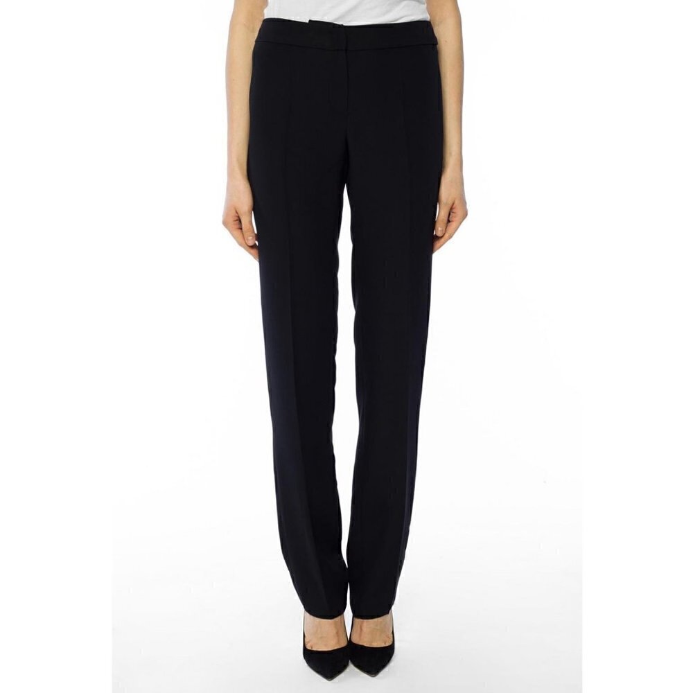NWT Emporio Armani Black Virgin Wool Pleated Front Straight Leg Trouser Pants